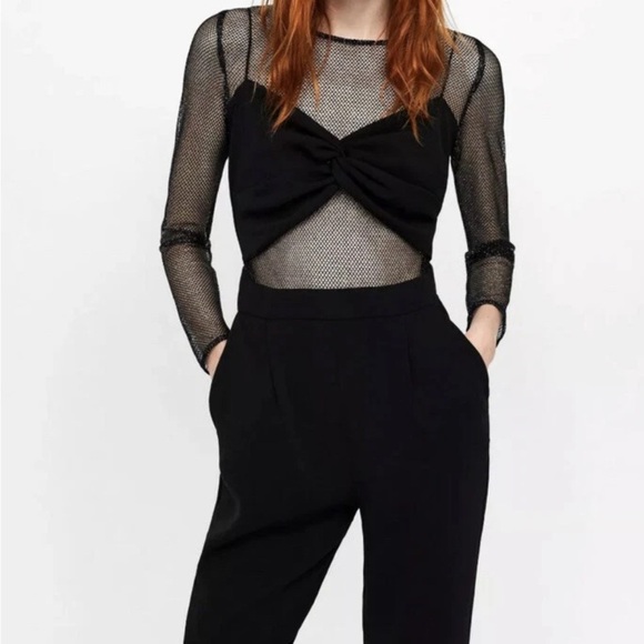 ZARA Black Sheer Mesh Jumpsuit Size M – Preowned in Excellent Condition - Picture 1 of 9